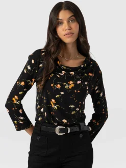 Fashion Saint and Sofia Cowl Neck Tee Long Sleeve - Black Floral