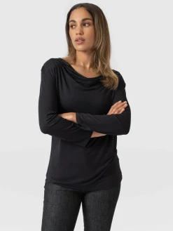 Best Saint and Sofia Cowl Neck Tee Long Sleeve - Black