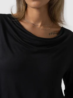 Best Saint and Sofia Cowl Neck Tee Long Sleeve - Black