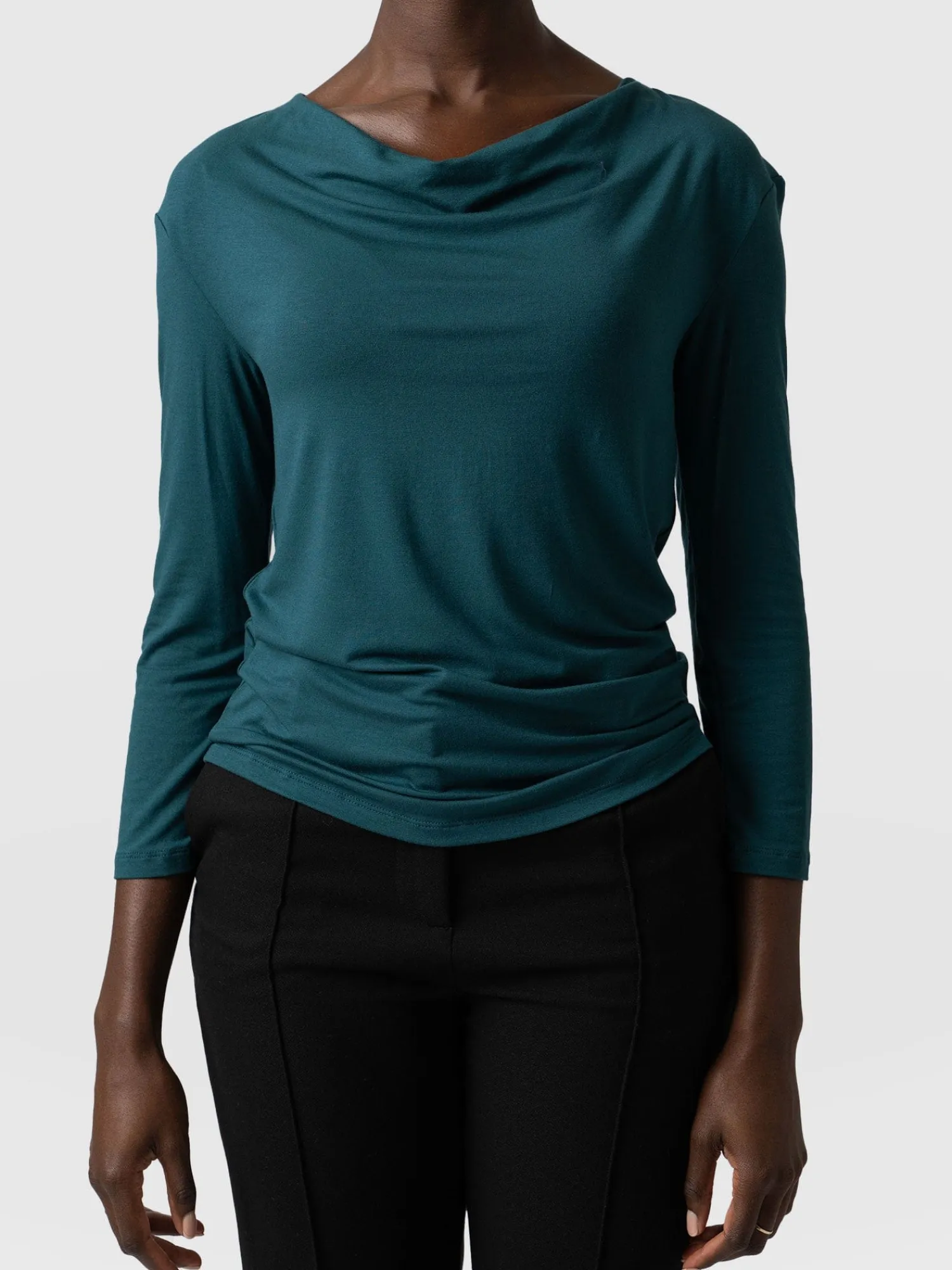Discount Saint and Sofia Cowl Neck Tee Long Sleeve - Deep Green