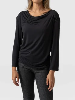 Best Saint and Sofia Cowl Neck Tee Long Sleeve - Black