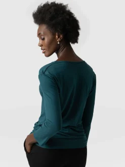 Discount Saint and Sofia Cowl Neck Tee Long Sleeve - Deep Green