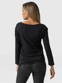 Best Saint and Sofia Cowl Neck Tee Long Sleeve - Black