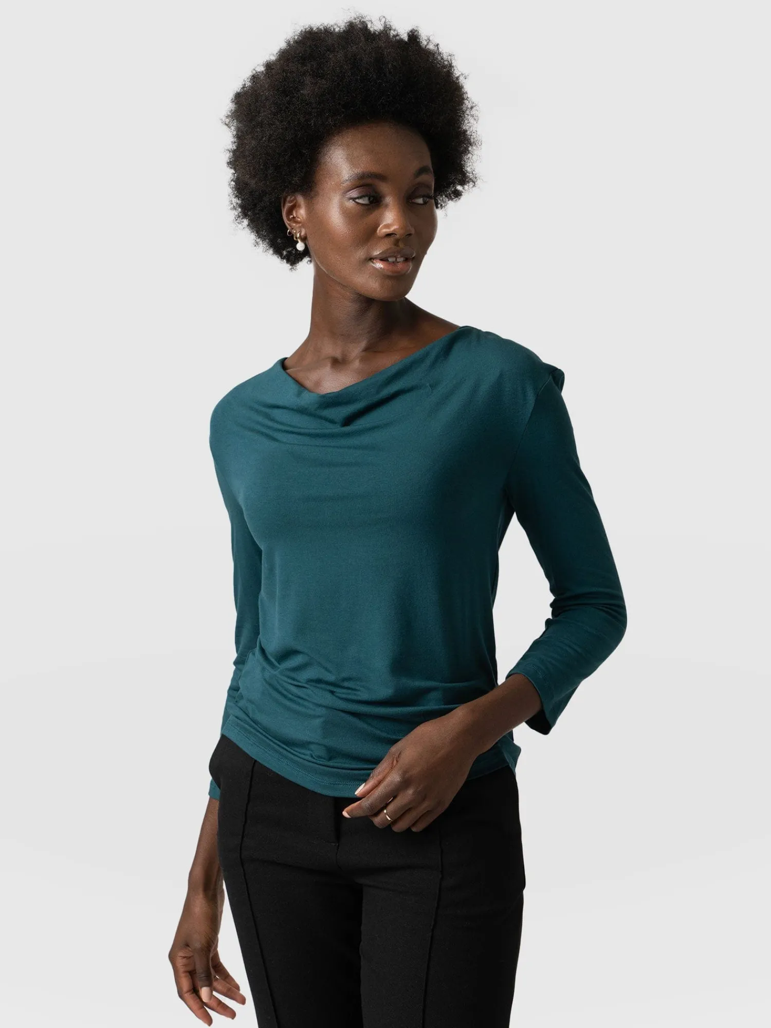 Discount Saint and Sofia Cowl Neck Tee Long Sleeve - Deep Green