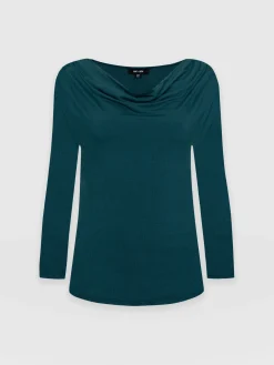 Discount Saint and Sofia Cowl Neck Tee Long Sleeve - Deep Green