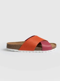 Clearance Saint and Sofia Cross Over Slides - Orange & Pink