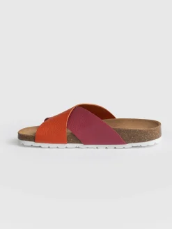 Clearance Saint and Sofia Cross Over Slides - Orange & Pink