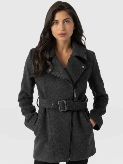 Sale Saint and Sofia Daltrey Biker Coat - Charcoal