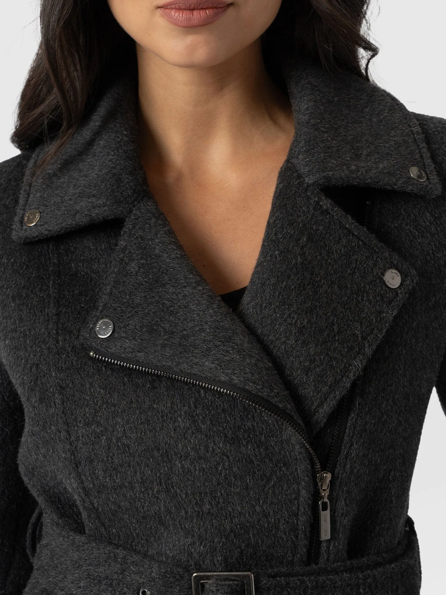 Sale Saint and Sofia Daltrey Biker Coat - Charcoal