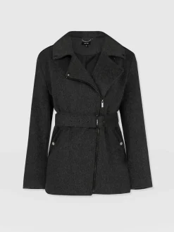 Sale Saint and Sofia Daltrey Biker Coat - Charcoal