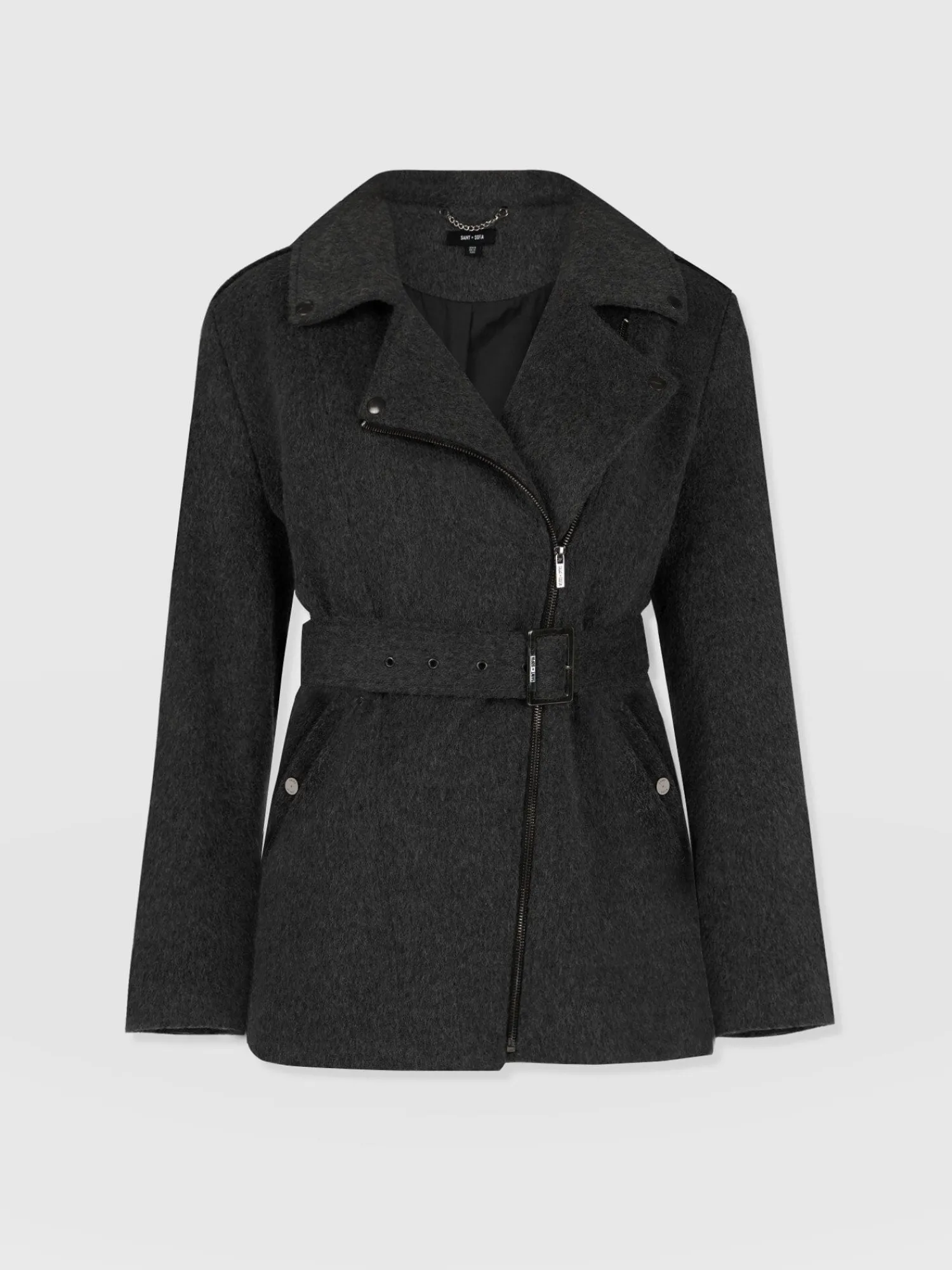 Sale Saint and Sofia Daltrey Biker Coat - Charcoal