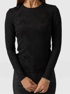 Outlet Saint and Sofia Darcey Long Sleeve Tee - Black Jacquard