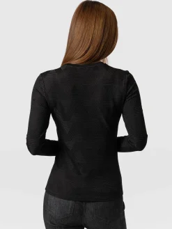 Outlet Saint and Sofia Darcey Long Sleeve Tee - Black Jacquard