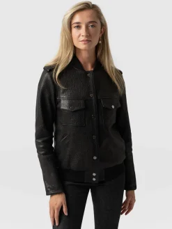 Hot Saint and Sofia Delphi Leather Bomber Jacket - Black
