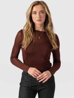 New Saint and Sofia Demi Lace Long Sleeve Tee - Maroon