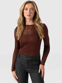 New Saint and Sofia Demi Lace Long Sleeve Tee - Maroon