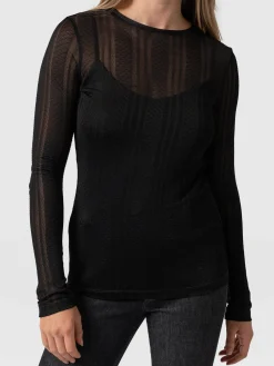 Discount Saint and Sofia Demi Lace Long Sleeve Tee - Black