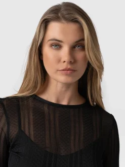 Discount Saint and Sofia Demi Lace Long Sleeve Tee - Black