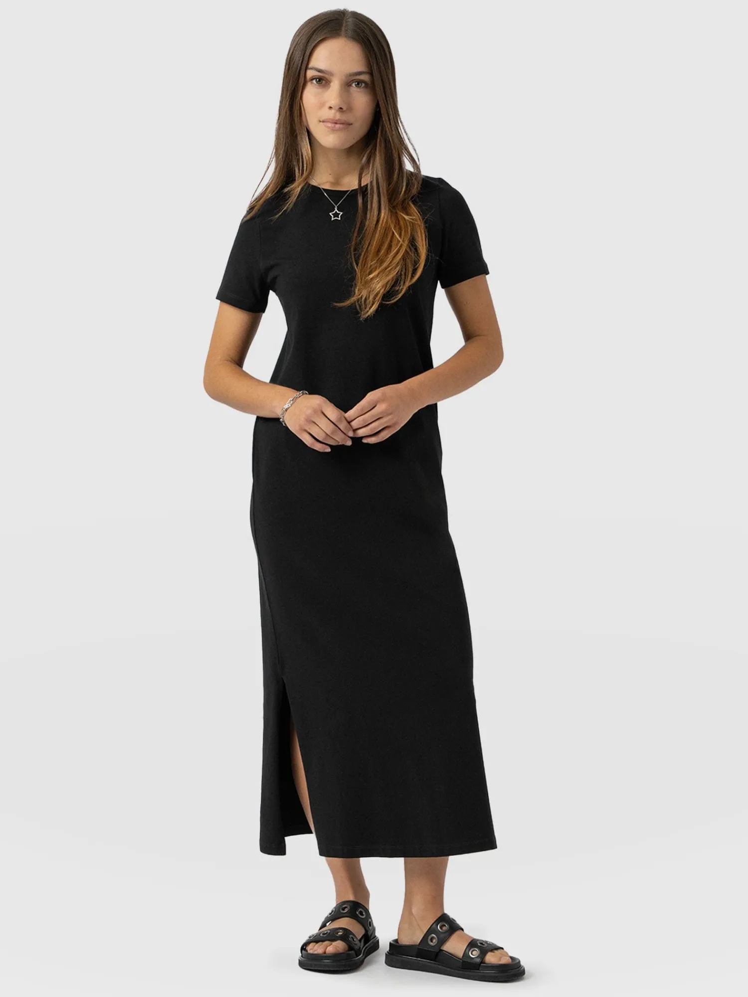 Clearance Saint and Sofia Easy T-Shirt Midi Dress - Black