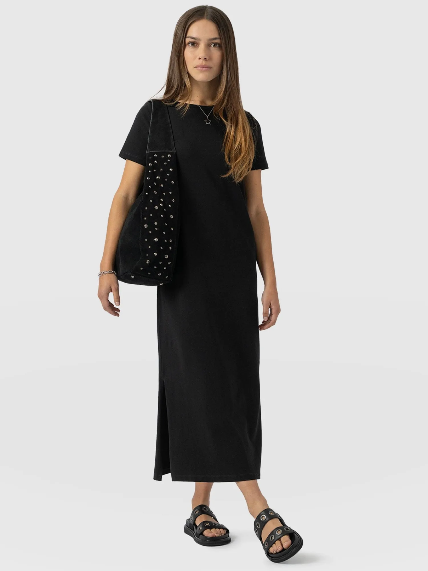Clearance Saint and Sofia Easy T-Shirt Midi Dress - Black