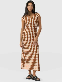 New Saint and Sofia Elise Scoop Neck Midaxi Dress - Brown/Cream