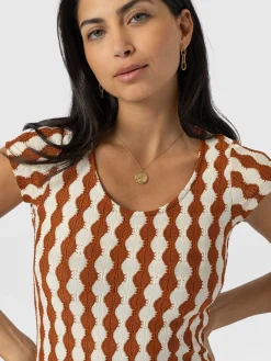 New Saint and Sofia Elise Scoop Neck Midaxi Dress - Brown/Cream