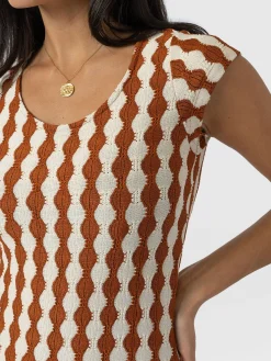 New Saint and Sofia Elise Scoop Neck Midaxi Dress - Brown/Cream