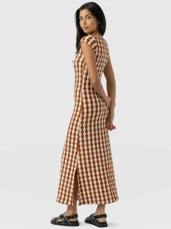 New Saint and Sofia Elise Scoop Neck Midaxi Dress - Brown/Cream