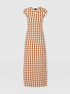 New Saint and Sofia Elise Scoop Neck Midaxi Dress - Brown/Cream