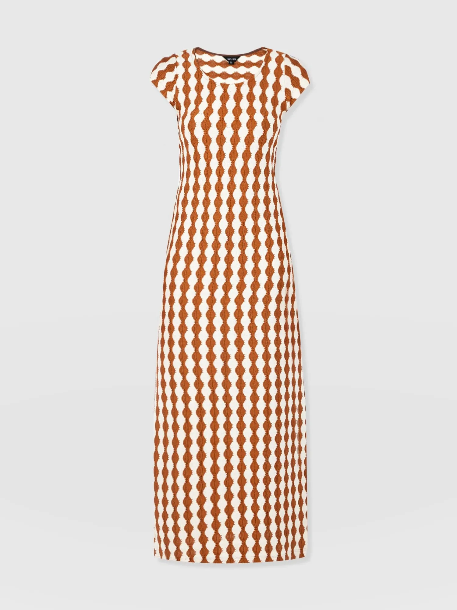 New Saint and Sofia Elise Scoop Neck Midaxi Dress - Brown/Cream
