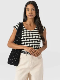 Discount Saint and Sofia Elise Scoop Neck Tee - Black/Cream