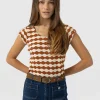 Hot Saint and Sofia Elise Scoop Neck Tee - Brown/Cream
