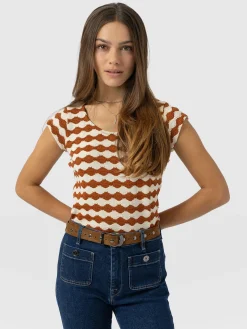 Hot Saint and Sofia Elise Scoop Neck Tee - Brown/Cream
