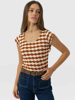 Hot Saint and Sofia Elise Scoop Neck Tee - Brown/Cream