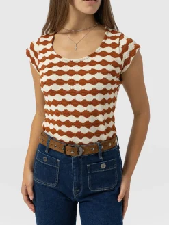 Hot Saint and Sofia Elise Scoop Neck Tee - Brown/Cream