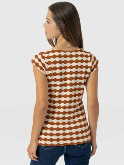 Hot Saint and Sofia Elise Scoop Neck Tee - Brown/Cream