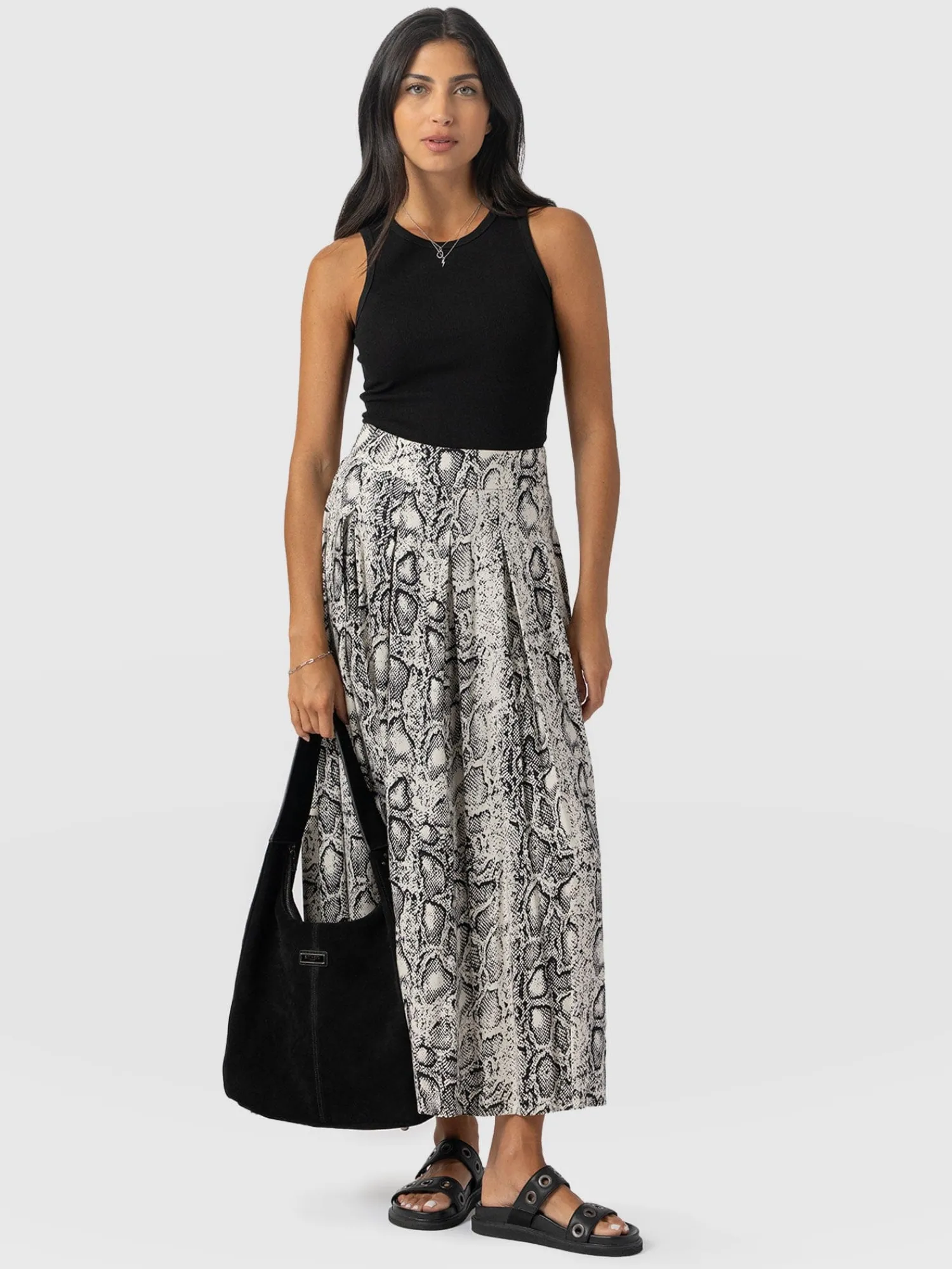 Sale Saint and Sofia Eliza Pleated Skirt - Cream Snake