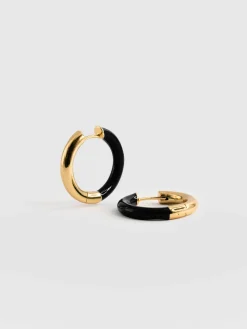 Fashion Saint and Sofia Enamel Hoop Earrings - Gold/Black