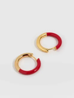 Best Saint and Sofia Enamel Hoop Earrings - Gold/Red