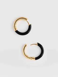Fashion Saint and Sofia Enamel Hoop Earrings - Gold/Black