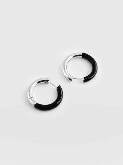 New Saint and Sofia Enamel Hoop Earrings - Silver/Black