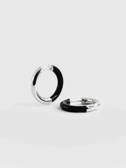 New Saint and Sofia Enamel Hoop Earrings - Silver/Black