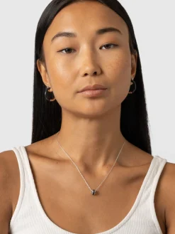 New Saint and Sofia Enamel Stripe Charm Necklace - Silver/Black