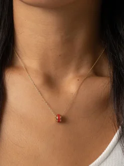 Sale Saint and Sofia Enamel Stripe Charm Necklace - Gold/Red