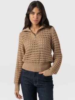 Clearance Saint and Sofia Ester Quarter Zip Knit - Camel