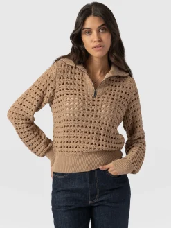 Clearance Saint and Sofia Ester Quarter Zip Knit - Camel
