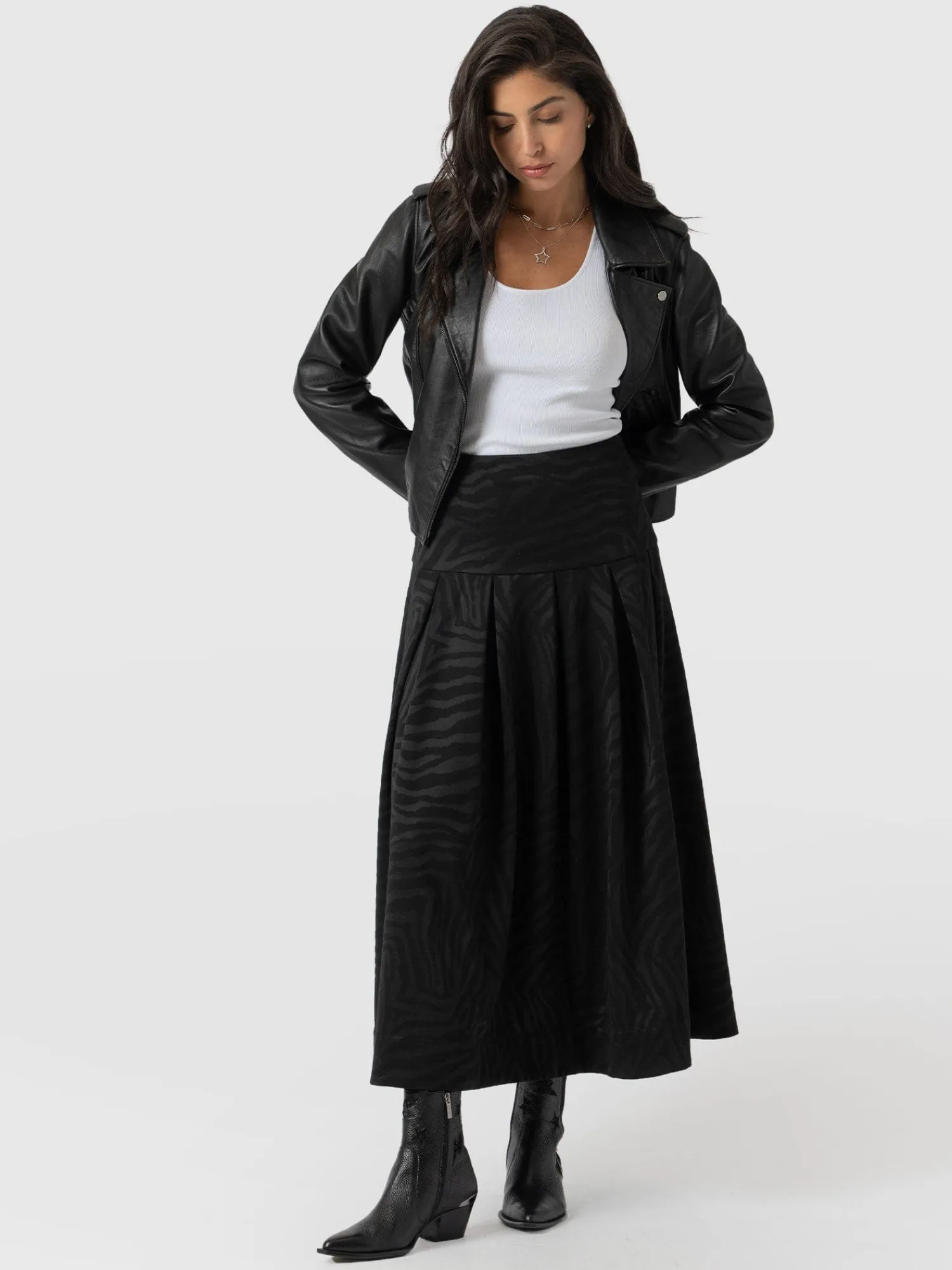 Online Saint and Sofia Everly Pleated Skirt - Black Zebra