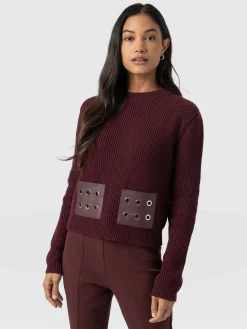 Sale Saint and Sofia Eyelet Rib Knit Sweater - Maroon