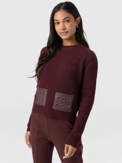 Sale Saint and Sofia Eyelet Rib Knit Sweater - Maroon