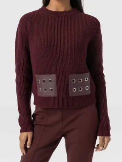 Sale Saint and Sofia Eyelet Rib Knit Sweater - Maroon
